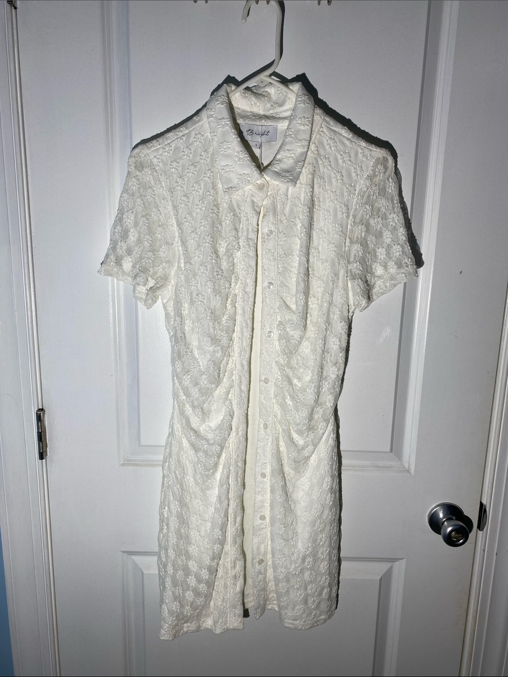 Delicate White Lace Button-Front Mini Dress